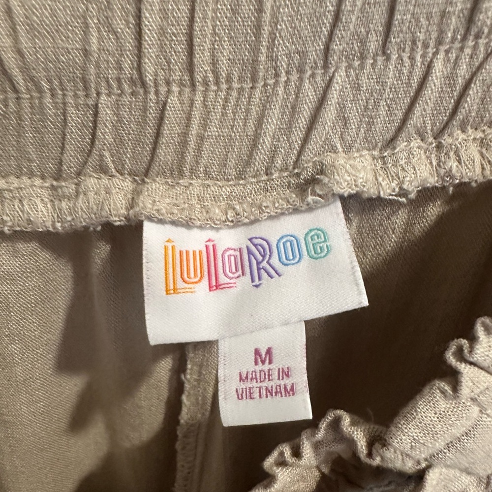 LuLaRoe Taupe Wide Leg Tie Pants with elastic waist size Medium - Picture 4 of 5
